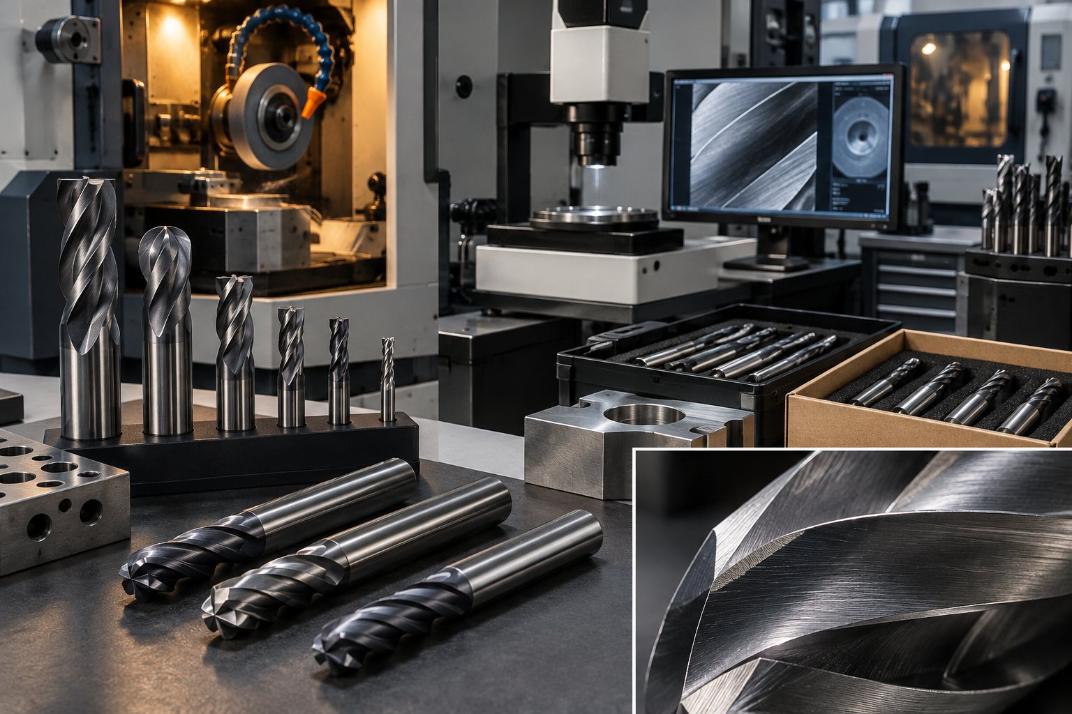 Illustration: end views of two, three and four flute end mills side by side