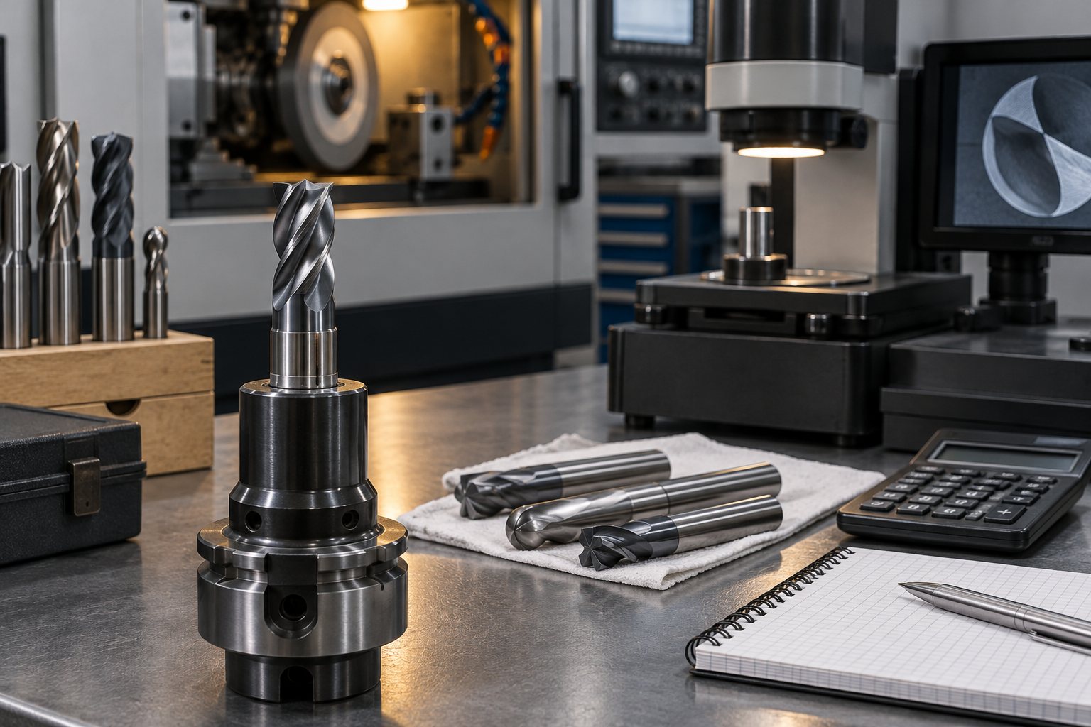 Illustration: a machinist adjusting spindle speed on a CNC control pendant